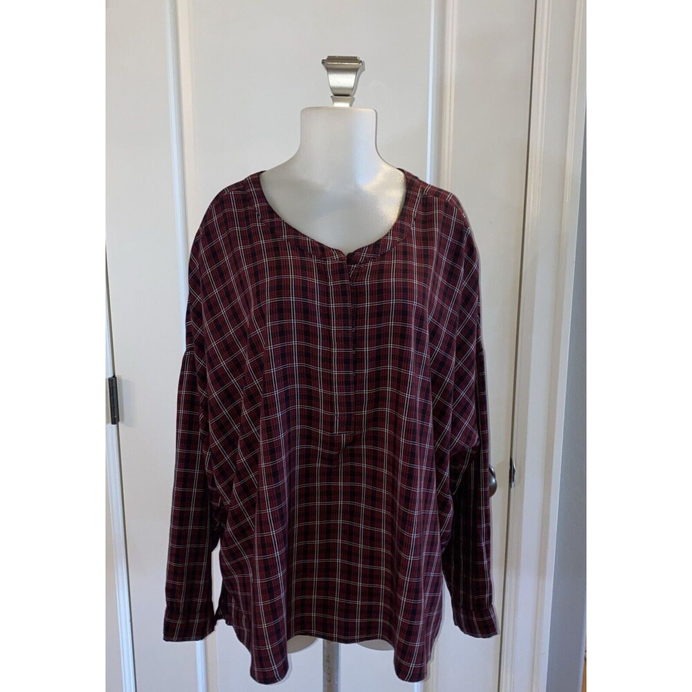 Peace & Pearls Shirt Women’s Size 2X Plaid 1/4 Button Up Red Black Checkered